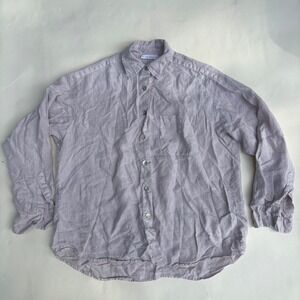 Bryn Walker Womens Large Linen Button Down Shirt Lavender Lagenlook Made in USA